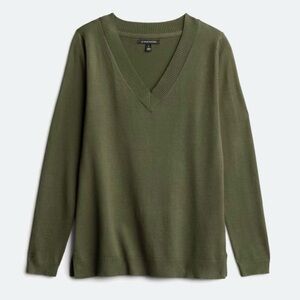 41 HAWTHORN Laura Fine Gauge V-Neck Sweater Top - Dark Olive Green - Small